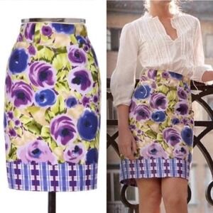 Baraschi Floral Pencil Skirt Happenstance Purple Yellow